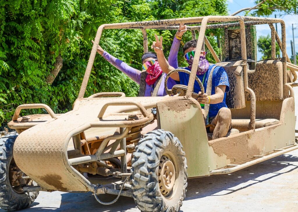 Dune buggy tour starting in Punta Cana with lush tropical scenery