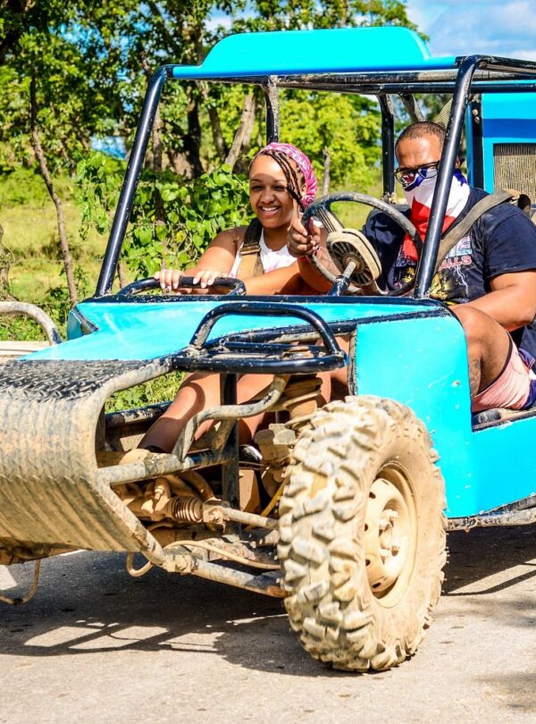 Dune buggy driving on rugged forest trails in Punta Cana